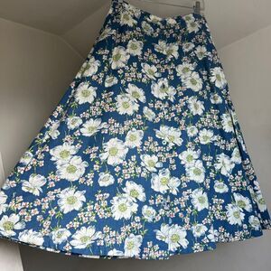 Vintage 90s Lizwear by Liz Claiborne Blue Floral Linen Midi Skirt Size Medium